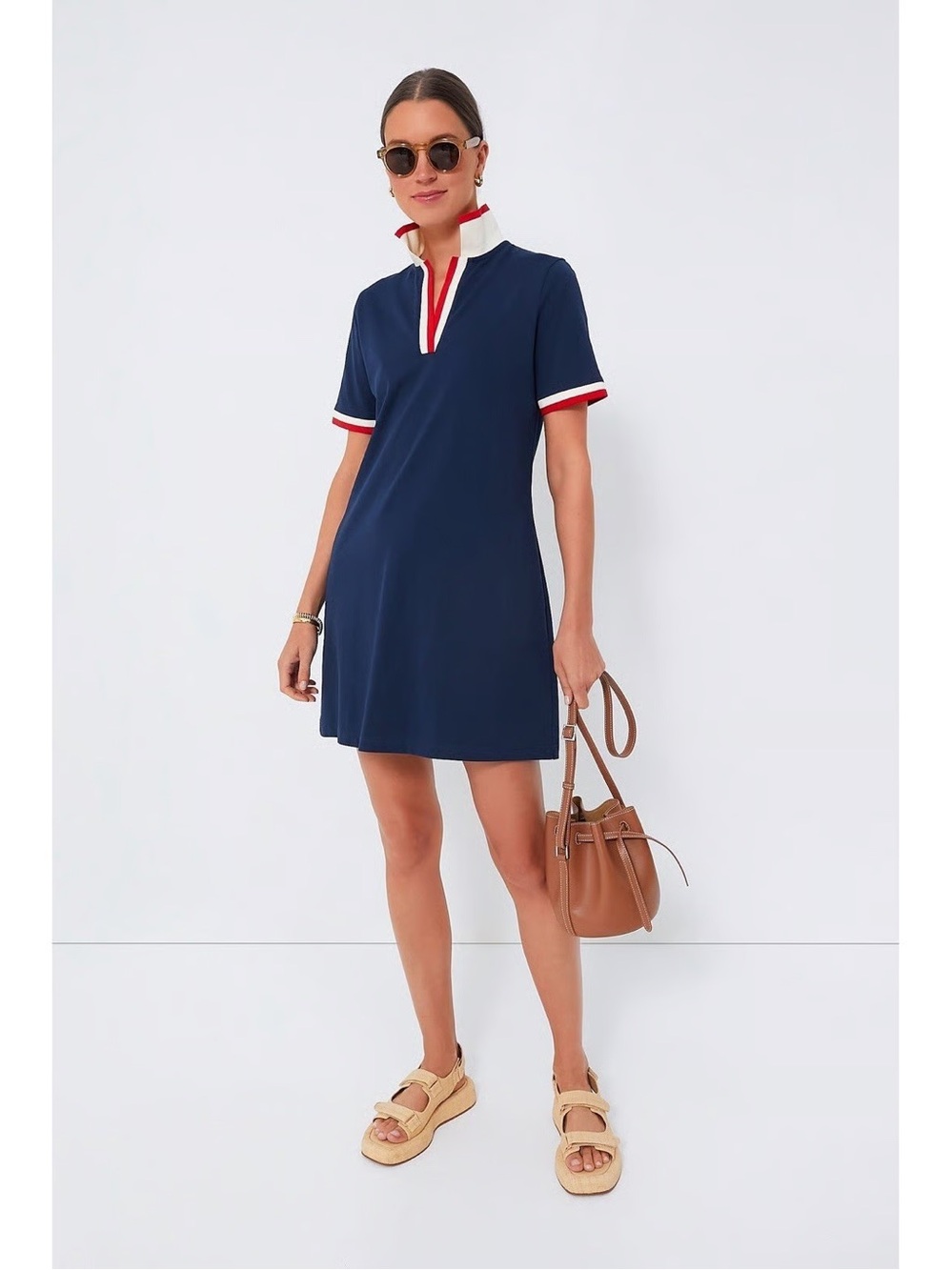TUCKERNUCK Polo Shirt dress Navy Blue Red White Size Medium Hamptons Preppy